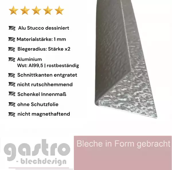 Winkel Alu Stucco 1mm stark ohne Schutzfolie Al 99,5 Winkel Alu Stucco 1mm stark ohne Schutzfolie Al 99,5